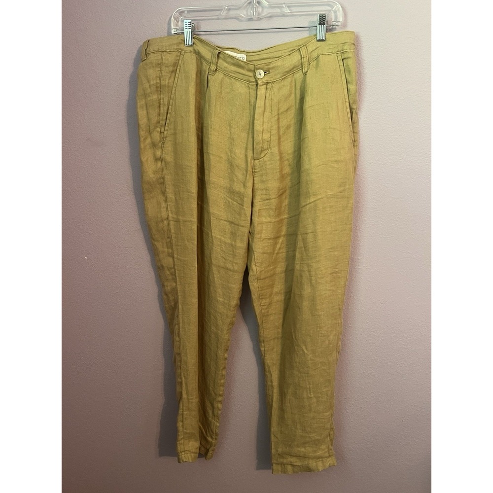 Zara Men's Yellow Trousers Pleated Pants Linen Blend Size 34